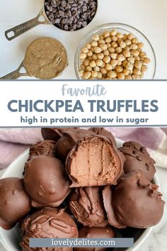 chocolate truffles with peanut butter in the middle and chickpea on top