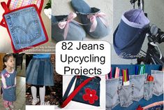 the collage shows images of jeans upcycling projects