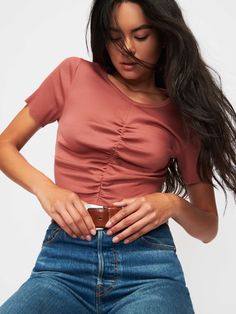 Nevina Tee Casual Ruched Short Sleeve T-shirt, Trendy Ruched T-shirt For Spring, Cotton Ruched Short Sleeve T-shirt, Casual Ruched Fitted T-shirt, Casual Fitted Ruched T-shirt, Recyclable Materials, Tops For Women, Top Tee, The Good