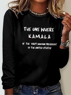 Text Letters Crew Neck Casual T-Shirt Crew Neck Tops With Name Print, Chanel Iphone Case, Text Letters, Alpha Kappa Alpha Sorority, Jersey Long Sleeve, Casual Spring, Casual T Shirt, Spring And Fall, Casual T Shirts