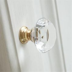 a close up of a door handle with a glass knob on the front of it