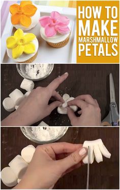 how to make marshmallow petals for cupcakes and cake decorating - step by step instructions