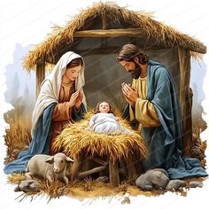 a nativity scene with jesus and mary