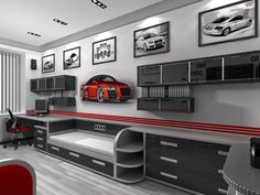 a room that has some cars on the wall