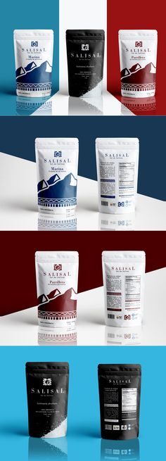 four different types of packagings with the same color scheme