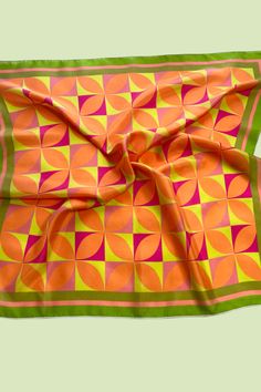 orange silk flower scarf bandana Printed Scarf Design Pattern Silk Scarves, Patterned Printed Silk Scarf, Spring Artistic Silk Scarf, Artistic Multicolor Floral Print Silk Scarf, Luxury Silk Scarf With Abstract Print, Art Scarves, Natural Silk, Orange Flowers, Scarf Print