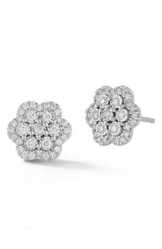 A floral-inspired design illuminated with glittering diamonds defines these elegant 14-karat-gold stud earrings. Post back Total diamond weight: 0.33ct Color: G–H Clarity: SI Diamond/14k-gold Imported >Diamond Guide Luxury Flower Shaped Diamond Earrings, Luxury Flower Shaped Diamond Earrings With Accents, Luxury Flower-shaped Diamond Earrings With Accents, Luxury Diamond Cluster Earrings In Flower Shape, White Diamond Flower Earrings With Brilliant Cut, Formal Diamond Earrings With Flower Shape, Diamond Flower Shaped Earrings For Formal Events, Diamond Flower Shaped Earrings For Formal Occasions, Luxury White Gold Flower Earrings With Brilliant Cut