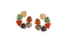 multi colour gemstone stud www.studiotara.com Gemstone Studs, Gemstone Rings, Multi Color, Gemstones, Gold