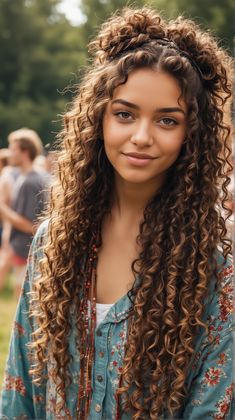 The Boho Twist Half Up Weave brings a cute and casual element to the half up, half down style. With its simple twists and soft waves, this look is effortlessly chic and is especially fitting for outdoor festivals or a day out with friends. It works best on curly or textured hair Boho Hair For Curly Hair, Soft Curly Hairstyles, Curly Boho Hair, Boho Curly Hair, Textured Half Up Half Down Hair, Boho Chic Hair, Curly Hair Half Up, Boho Curly Hairstyles