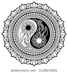 the yin symbol in black and white on a white background with floral ornament