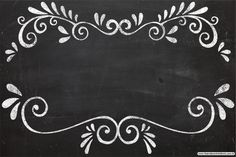 a chalkboard with an ornate design in the center and white paint on it's edges