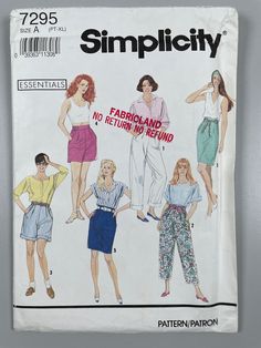 an image of a sewing pattern for women's pants and blouses, with the words simplicity hour written on it