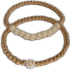 Elegant Heart-shaped Jewelry With Gold Beads, Trendy Gold Jewelry With Heart Beads, Gold Pearl Jewelry With Heart Beads, Heart-shaped Gold Beaded Bracelets With 8mm Beads, Trendy Gold Pearl Beaded Bracelets, Feb 5, Hematite Beads, Pearl Shell, Heart Beads