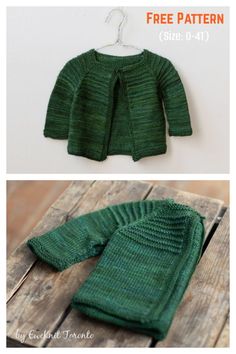 a green knitted sweater is hanging on a clothes hanger and it has the words free pattern