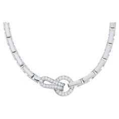 Cartier diamond link necklace in 18k white gold from the Agrafe collection, accompanied by Cartier certificate of authenticity. This necklace features 18k white gold brickwork links connected by a a hook and eye closure pave set with approximately 1.10 carat of round brilliant cut diamonds. 16.5" (41.9cm) long. 67.9 grams. Numbered and signed Cartier Buccellati Jewelry, Cartier Diamond, Cartier Necklace, Gold For Sale, Brickwork, Link Necklace, Round Brilliant Cut Diamond, Round Brilliant, Link Bracelets