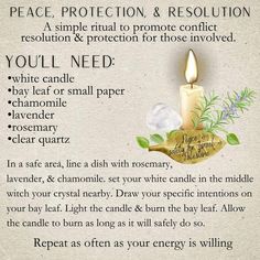 an image of a candle with the words peace protection and resolution