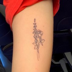 Larkspur and rose tattoo small on inner arm Tattoo Ideas June Flower, Tattoos For June Birthdays, July And May Birth Flower Tattoo, Larkspur And Rose Bouquet Tattoo, Larkspur Rose Tattoo, Rose Lavender Tattoo, Larkspur Marigold Tattoo, May And July Flower Tattoo