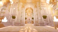 the interior of a church decorated in gold and white