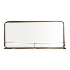 a large rectangular mirror hanging on the wall with a metal frame and two mirrors above it