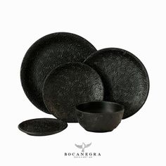 black dinnerware set on white background