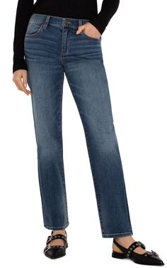 This Kennedy straight leg jean is both stylish and on-trend, making it a perfect choice for your busy lifestyle. Pair it with a cozy sweater for a sleek and comfortable ensemble that will keep you looking and feeling great as you tackle your daily agenda. With its versatile design, this leg is ideal for dashing from meetings to appointments or simply running errands. They have a mid-rise, 5-Pocket styling details, zip-fly with single-button closure, and belt loops. They have a 30'' inseam, 9-1/4 Skirt Shapewear, Daily Agenda, Swimsuit With Shorts, Liverpool Jeans, Romper And Jacket, Swimsuit Dress, Straight Leg Denim, Cozy Sweater, Beautiful Blouses