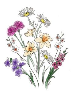 an image of flowers that are drawn in colored pencils