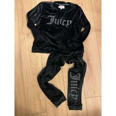 Juicy Couture Pajama Set. Size Large Worn Once. Rhinestone Juicy On Shirt And Side Of Pants. Super Soft. Retail 58 Black Loungewear Sets For Winter, Black Stretch Sets For Winter, Fitted Black Long Sleeve Sleepwear, Black Fitted Top For Lounging, Black Fitted Tops For Lounging, Fitted Black Top For Lounging, Velour Shorts, Black Pajamas, Floral Pajamas