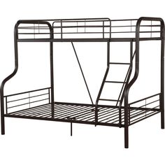 a black metal bunk bed frame with ladders