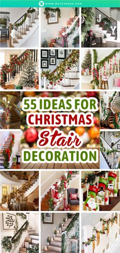 christmas decorations and stairs with the words 5 ideas for christmas stair decoration