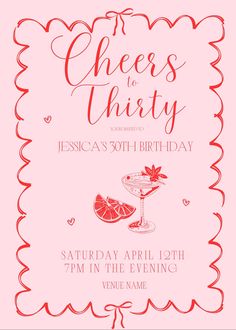 a pink and red party flyer with an orange slice