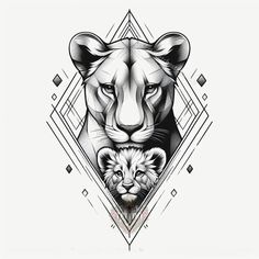 an image of a tiger and cub in the shape of a geometrical pattern on a white background