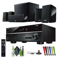 The Yamaha YHT-4950U 5.1-Channel Home Theater System with an AV receiver and a speaker package (one center channel, two front channel and two surround speakers, plus a subwoofer), to deliver a clear, balanced sound for any listening experience. Yamaha YHT-4950U Home Theater System offers a complete entertainment solution with immersive surround sound, 4K Ultra HD and HDR support, and Bluetooth connectivity for seamless audio streaming. With its ability to reproduce HD audio formats and CINEMA DS Yamaha Audio, Home Theater Speaker System, Surround Speakers, Powered Subwoofer, Subwoofer Speaker, Home Audio Speakers, Audio Room, Home Theater Speakers, Surround Sound Systems