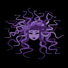 an image of a woman with long hair and purple curls on her head, against a black background