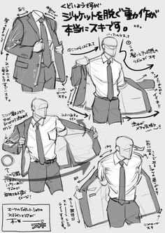 an image of a man's suit and tie in various poses, with instructions for how