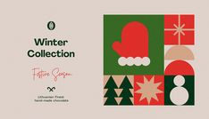 an image of a christmas card with the words winter collection written in green and red