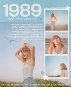 an advertisement for taylor's version of the album 1989, featuring photos of taylors