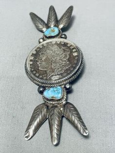 (eBay) Find many great new & used options and get the best deals for ONE OF THE BEST EVER VINTAGE NAVAJO MORENCI TURQUOISE STERLING SILVER PIN at the best online prices at eBay! Free shipping for many products! Morenci Turquoise, Silver Leaves, Silver Pin, Turquoise Stones, Vintage Navajo, Silver Dollar, Silver Leaf, Turquoise Sterling Silver, Turquoise Stone