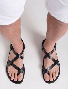 "📦 FREE EXPRESS SHIPPING on all orders VIA DHL WORLDWIDE 🚀 Fast and tracked, 1-4 days to all destinations guaranteed (Please leave a NOTE with your PHONE NUMBER, as it's required by the carrier). ‣ 100% Handmade Greek leather sandals ‣ light-weight antislippery rubber sole ‣ Comfortable walking ‣Ankle strap metal buckle closure Inspired from ancient Greece style, our men's sandals are made from high quality, 100% genuine Greek cow leather. They are totally handmade using traditional technique Summer Shoes Men, Greece Style, Mens Summer Shoes, Toe Ring Sandals, Mens Shoes Sandals, Sandals Strappy, Mens Leather Sandals, Handmade Sandals, Leather Handbags Women