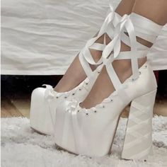 Viral Ballerina Heels From Sugarthrillz Brand New Still In Packaging Out Of Stock On Dollskill. Size 5.5 I’m 99% Sure They Won’t Fit Me. In Ivory White. Pretty Heels, Ballerina Heels, Cute Shoes Heels, Fashion Shoes Heels, Fancy Shoes, Cute Heels, Girly Shoes, Aesthetic Shoes