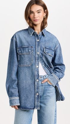 AGOLDE Camryn Shirt | Shopbop Oversized Shacket, Canadian Tuxedo, Agolde Jeans, Weekend Wardrobe, Cozy Sweatshirts, Stretch Denim, Denim Button Up, Everyday Essentials Products, Button Downs