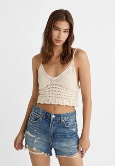 Crochet knit bralette top - Women's Knitwear | Stradivarius United States Knit Bralette, Bralet Tops, Bralette Top, Bralette Tops, Knit Crop Top, Knit Crop, Knit Outfit, Clothes Collection, Knitwear Women