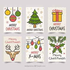 six christmas cards with different designs on them