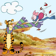 winnie the pooh and tigger flying through the sky