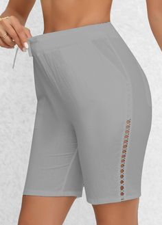 Summer Knee-length Bottoms With Drawstring, Stretch Short Length Vacation Pants, Stretch Knee-length Shorts For Vacation, Solid Knee-length Bottoms For Beach, Solid Knee-length Beach Bottoms, Knee-length Beach Bottoms, Gray Short Length Beach Bottoms, Knee-length Solid Bottoms With Drawstring, Knee-length Drawstring Solid Bottoms