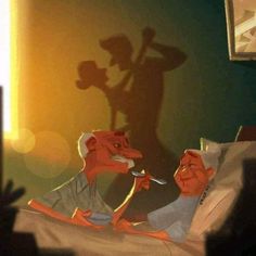 the shadow of two people in bed with one holding a knife and another pointing at something