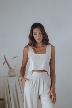 Roma Top – Aura The Label Linen Outer, Sustainable Wardrobe, Stylish Caps, Boho Pants, Neutral Outfit, Linen Set, Tiered Maxi Dress, Summer Staples, Bohemian Clothes