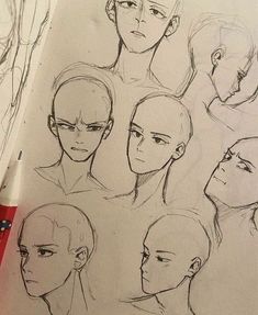 some sketches of people with different hair styles and facial expressions are shown in this photo