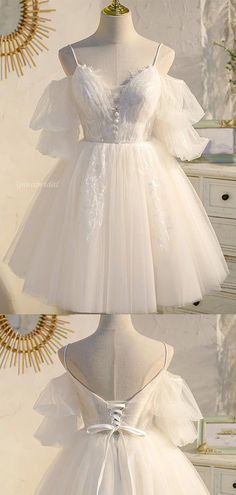 Spaghetti Straps Ruffle Sleeves Lace A-line Short Mini Wedding Dress, – SposaBridal #weddingdress #weddingdresses #bridalgown #2021wedding #2021weddingdresses #2021weddingdress #dressesforbride #beauty #womenfashion #dressestoweartoawedding #bridalfashion #bridalideas #bridestyle #beachwedding #beachweddingdress #bohoweddigdresses Short Princess Dress, Cute Homecoming Dresses, Mini Wedding Dresses, 파티 드레스, Short Party Dress, Lace Homecoming Dresses, Short Prom Dress, فستان سهرة, Lace Short