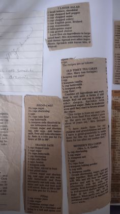 several pieces of paper with writing on them