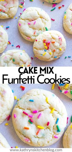 cake mix funfetti cookies with sprinkles on the top and bottom